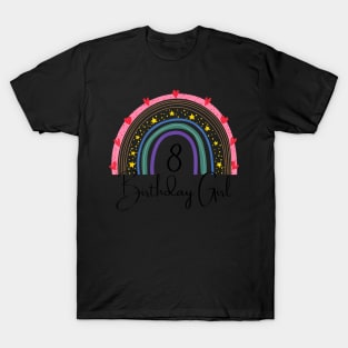 Rainbow Eight Year Girl Birthday Party Boho Family 8Th Year T-Shirt